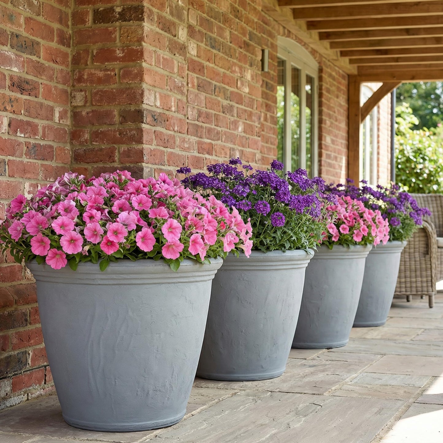 Sunnydaze 24-Inch Anjelica Large Plastic Pot for Plants - Outdoor Double-Walled Large Plastic Planter with Drillable Drainage Holes - Light Gray - 2pk
