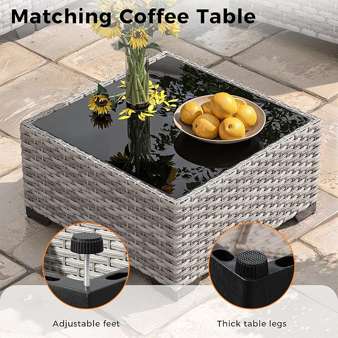10-Seat Modern Patio Furniture Set with Swivel Rocking Chairs, Thick 4″ Cushions, Dual-Strand Wicker Rattan, Rust-Resistant Steel Frame – Outdoor Conversation & Modular Sectional,Gray