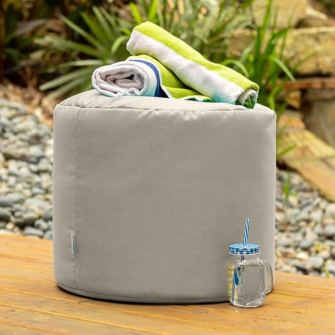 Jaxx Spring Indoor/Outdoor Bean Bag Pouf Ottoman, Sunbrella Flax