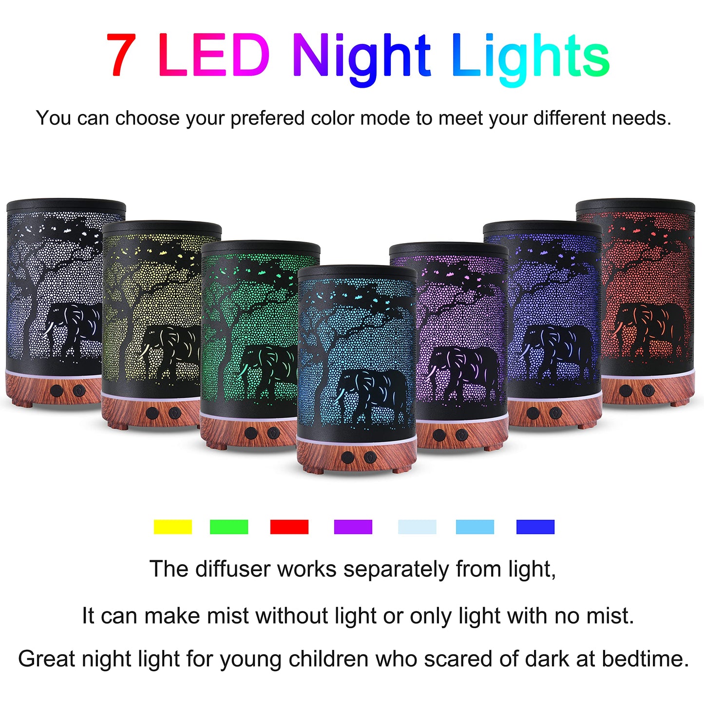Essential Oils Diffuser,Aromatherapy Diffuser,Birthday Gifts for Women Mom Grandma,Metal Cool Mist Humidifier with 7 Colors Lights Waterless Auto Off Air Diffusers（Elephant）