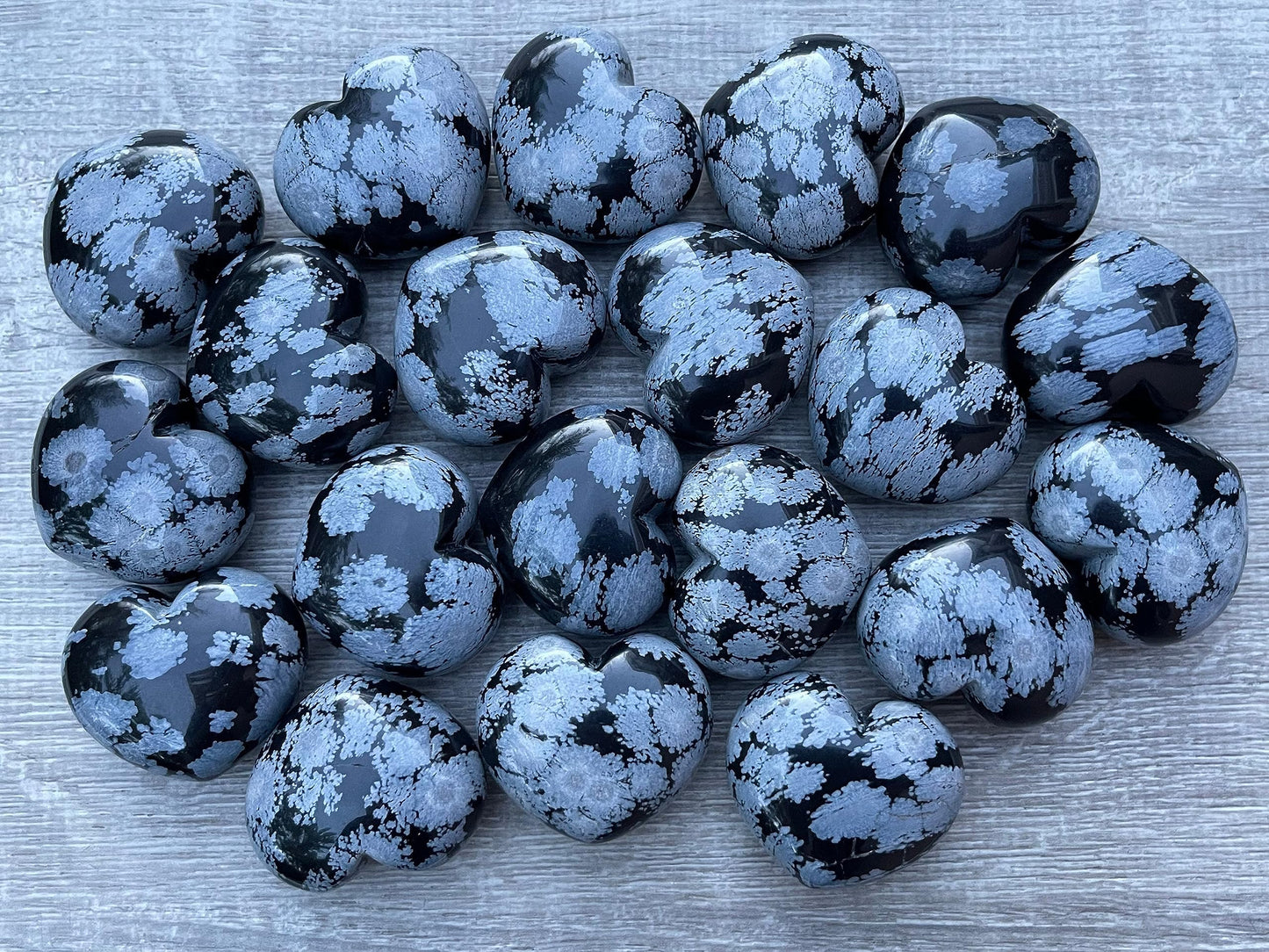 GAF TREASURES Snowflake Obsidian Gemstone Hearts, Polished Snowflake Obsidian Puffy Hearts, Snowflake Obsidian Crystal Palm Stone, Snowflake Obsidian Healing Crystal Hearts (1 Heart)
