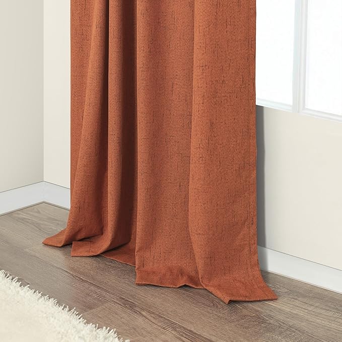 Rust Blackout Curtains for Living Room 102 Inch Length 2 Panels Set Linen Textured Thermal Terracotta Black Out Window Drapes for Bedroom Patio Sliding Glass Door Vertical Blinds Home Office 102 Long