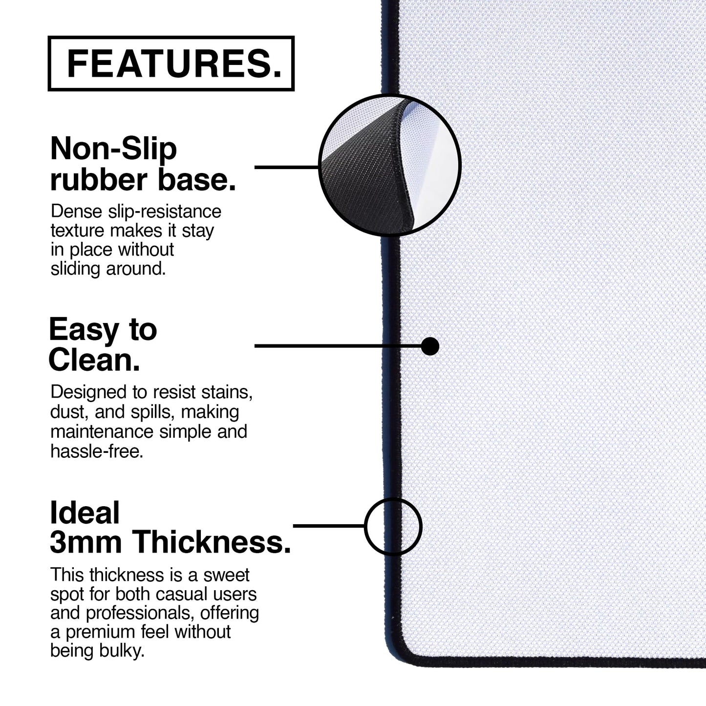MPCO. Real Tree Large Gaming Desk Pad - 36" x 17" Duraglyde Fabric Edge Snow White – with Logo Desk Mats - Non-Slip, Washable, Smooth Glide for Precision Gaming & Work