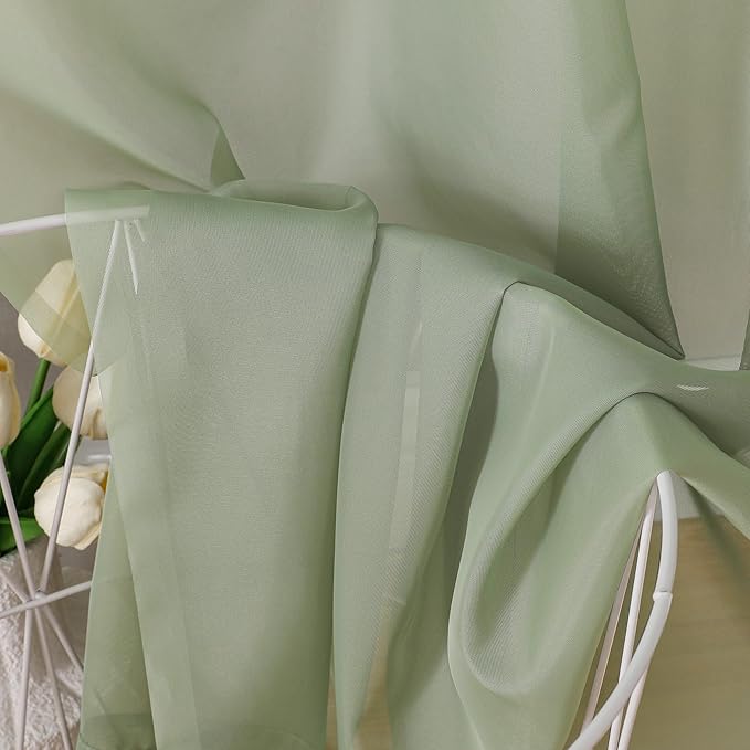 OVZME Light Green Sheer Curtains 63 inch Length 2 Panels Set for Bedroom Living Room, Elegant Light Filtering Sheer Drapes Window Treatments, Each is 42W x 63L Inches, Sage Green