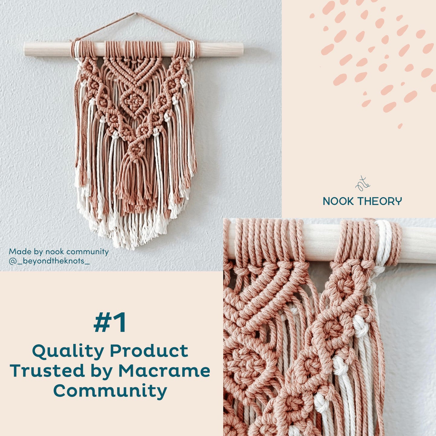 Nook Theory Macrame Cord - 3mm 220 Yards Cotton Rope, 4mm 5mm Yarn, String for Crafts, Perfect for Macrame Wall Hanging and Boho Decorations (Pearl)