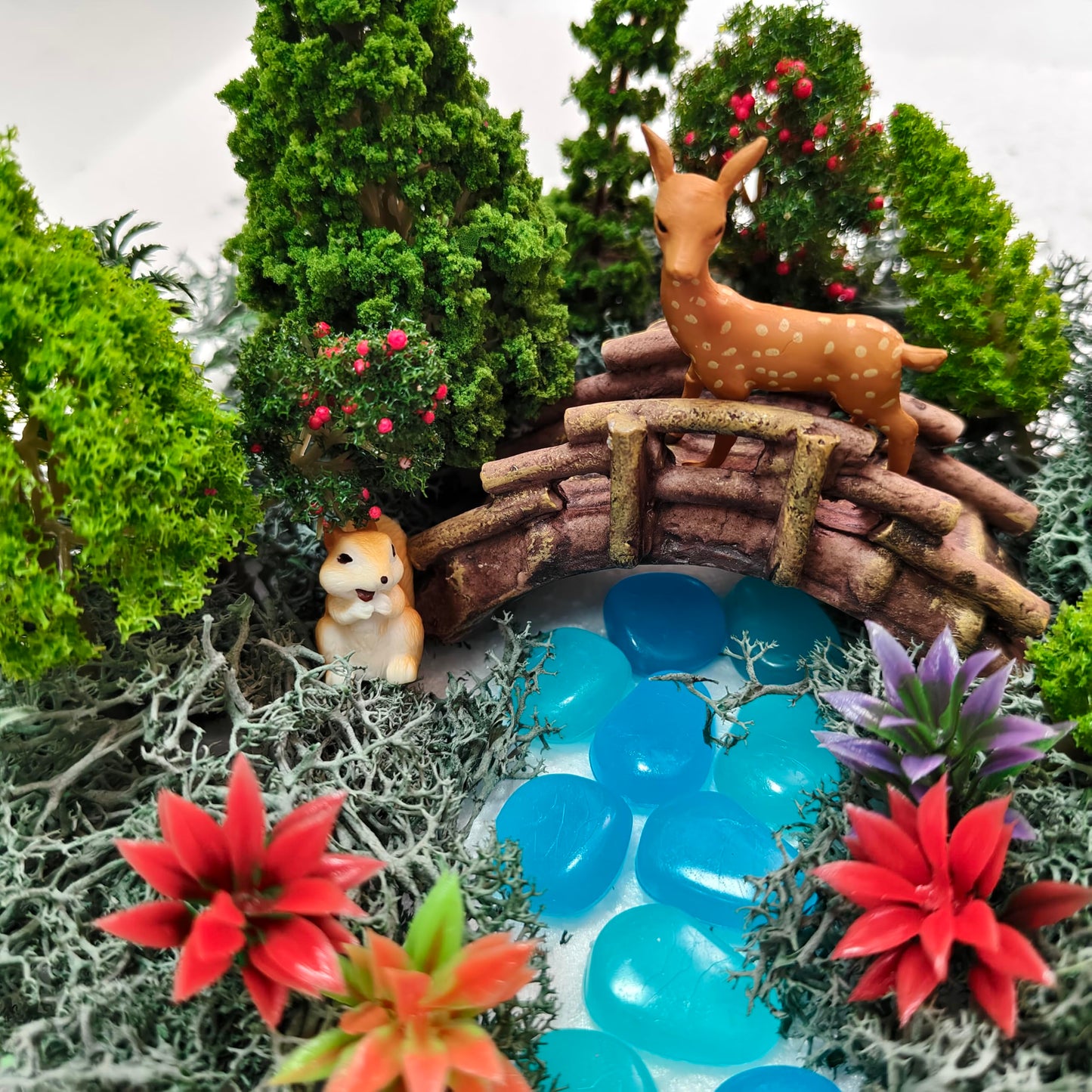 OrgMemory 45 Pcs Animal Tree, Moss, Forest Animals Figures, Plastic Trees for Projects, Model Train Scenery with No Bases, Miniature Trees Diorama Hobby Train Scenery