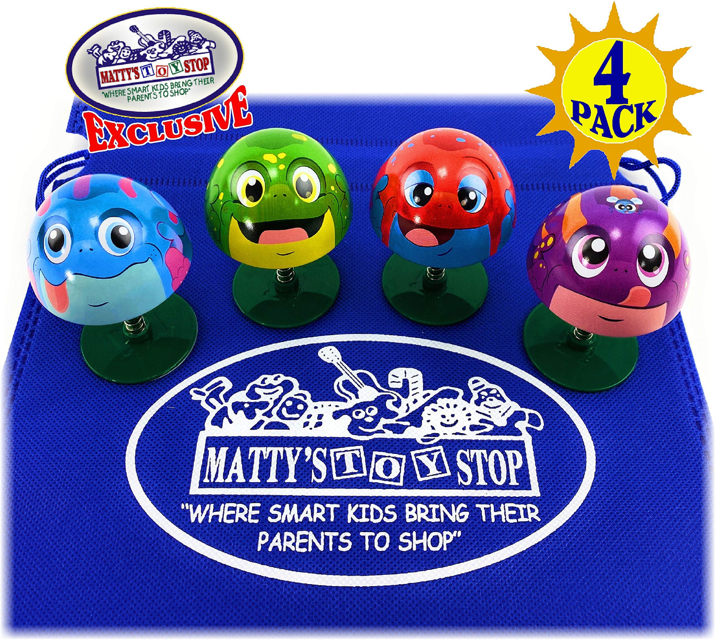 Matty's Toy Stop Schylling Frog Poppers Red, Blue, Green & Purple Complete Gift Set Bundle Storage Bag - 4 Pack