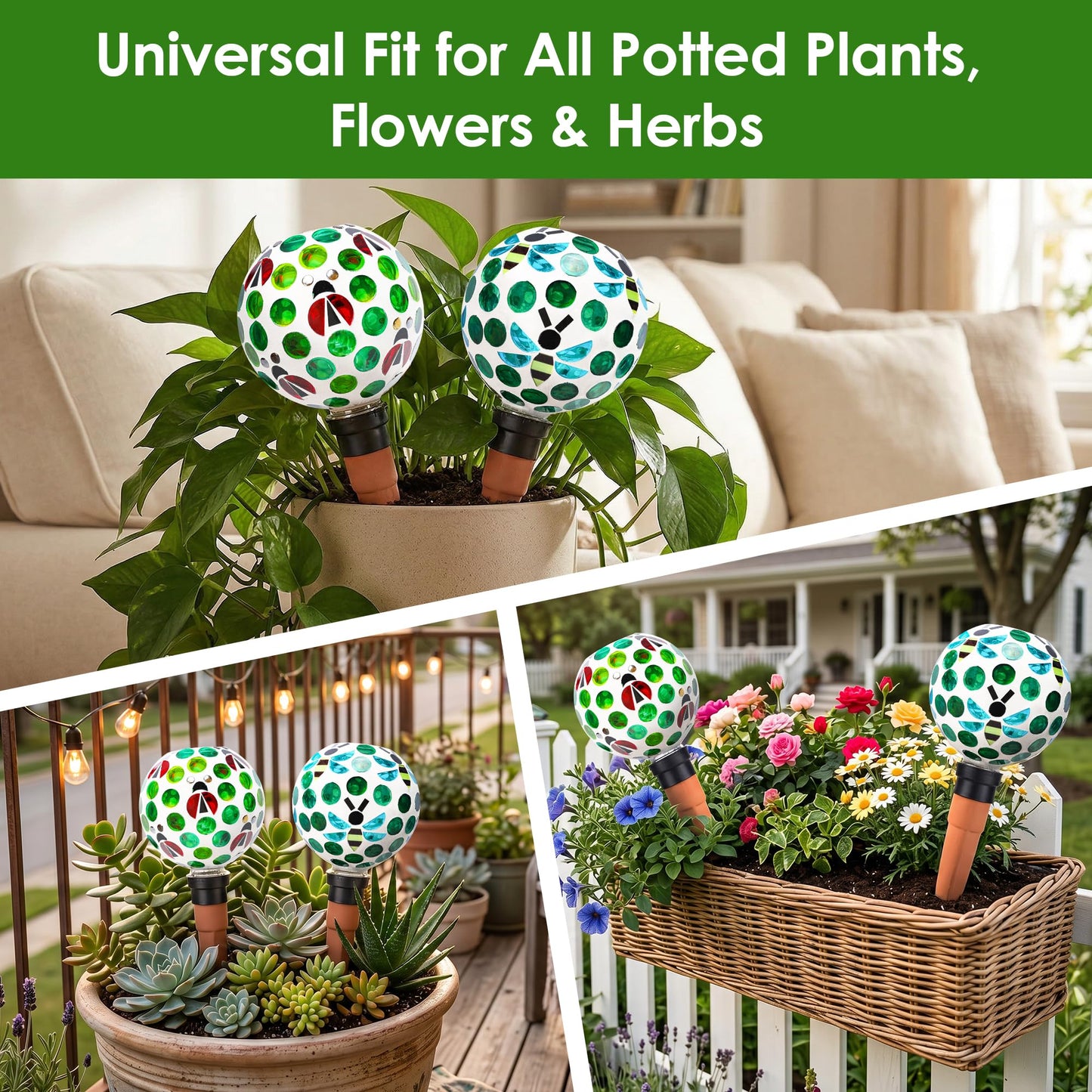 Chonsun Terracotta Plant Watering Globes Mosaic Self Watering Spikes 2 Pack for Indoor Outdoor Plants Automatic Plant Waterer Plant Watering Devices for Garden Home Decor