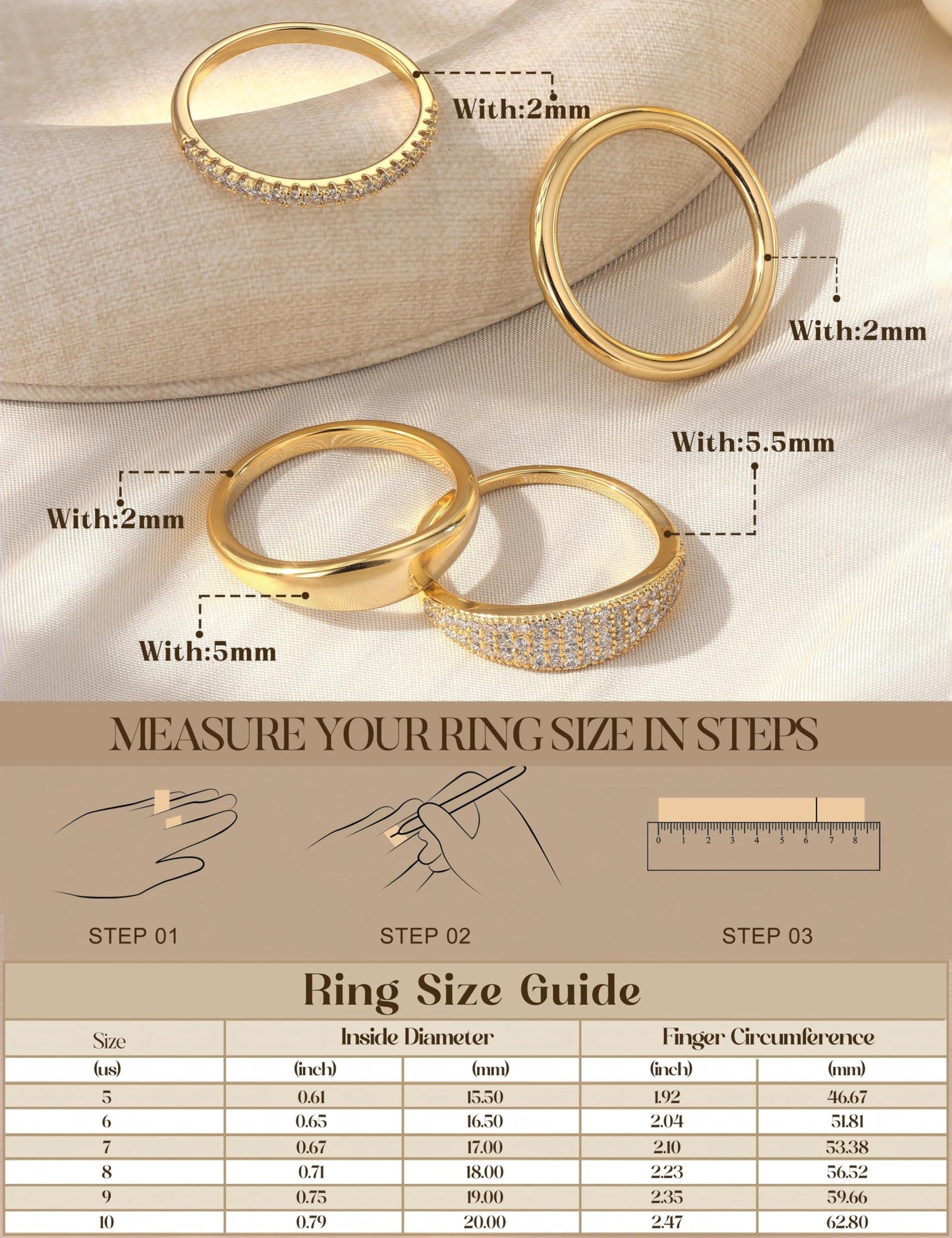 LOLIAS 14K Gold Plated Stackable Rings for Women Non Tarnish - Dainty Cubic Zirconia Wedding Bands Ring Set Minimalist Trendy Statement Engagement Promise Thumb Rings Stacking Size 5-10 Unique Size 10