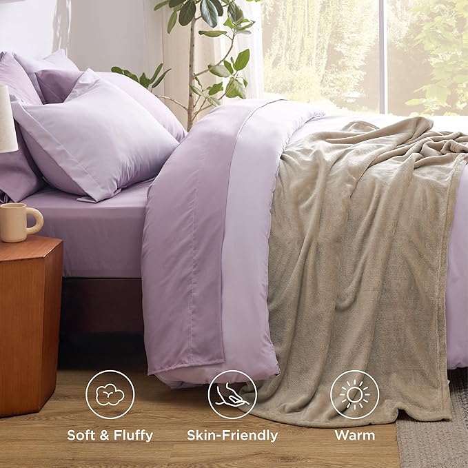 Bedsure King Comforter Set Grayish Purple, 8 Pieces Prewashed King Size Bed in a Bag with Soft Fleece Bed Blanket, Down Alternative Bedding Set for All Seasons, Sheets, Pillowcases & Shams