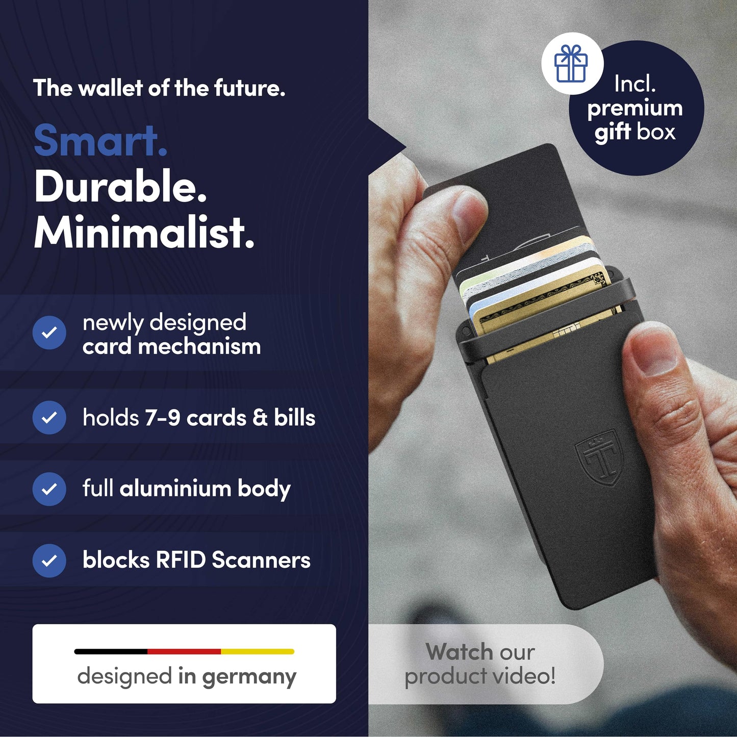 TRAVANDO SLYDE Aluminum Card Holder - RFID Blocking Slim Wallet for Men with Money Clip – Holds Up to 9 Cards – RFID Protected Credit Card Mens Wallet