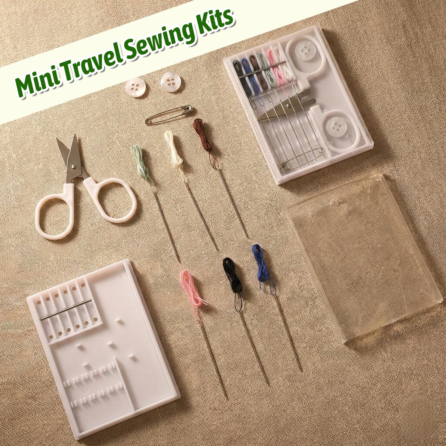 Lyksgir 50 Boxes Quick Fix Sewing Kits Bulk, Small Travel Sewing Box, Portable Pre-Threaded Needle Emergency Repair Tool, Including 2 Buttons, 6 Colors of Thread, 1 pin, and Scissors
