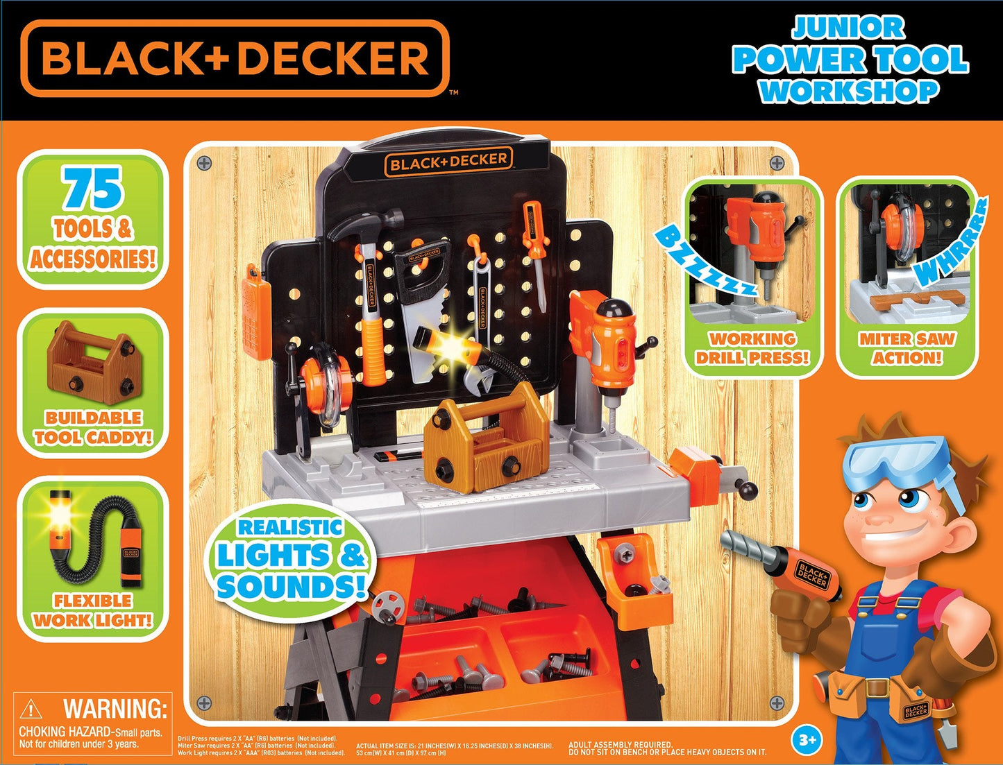 JAKKS Pacific Black+Decker Kids Workbench - Power Tools Workshop - Build Your Own Toy Tool Box – 75 Realistic Toy Tools and Accessories [Amazon Exclusive]
