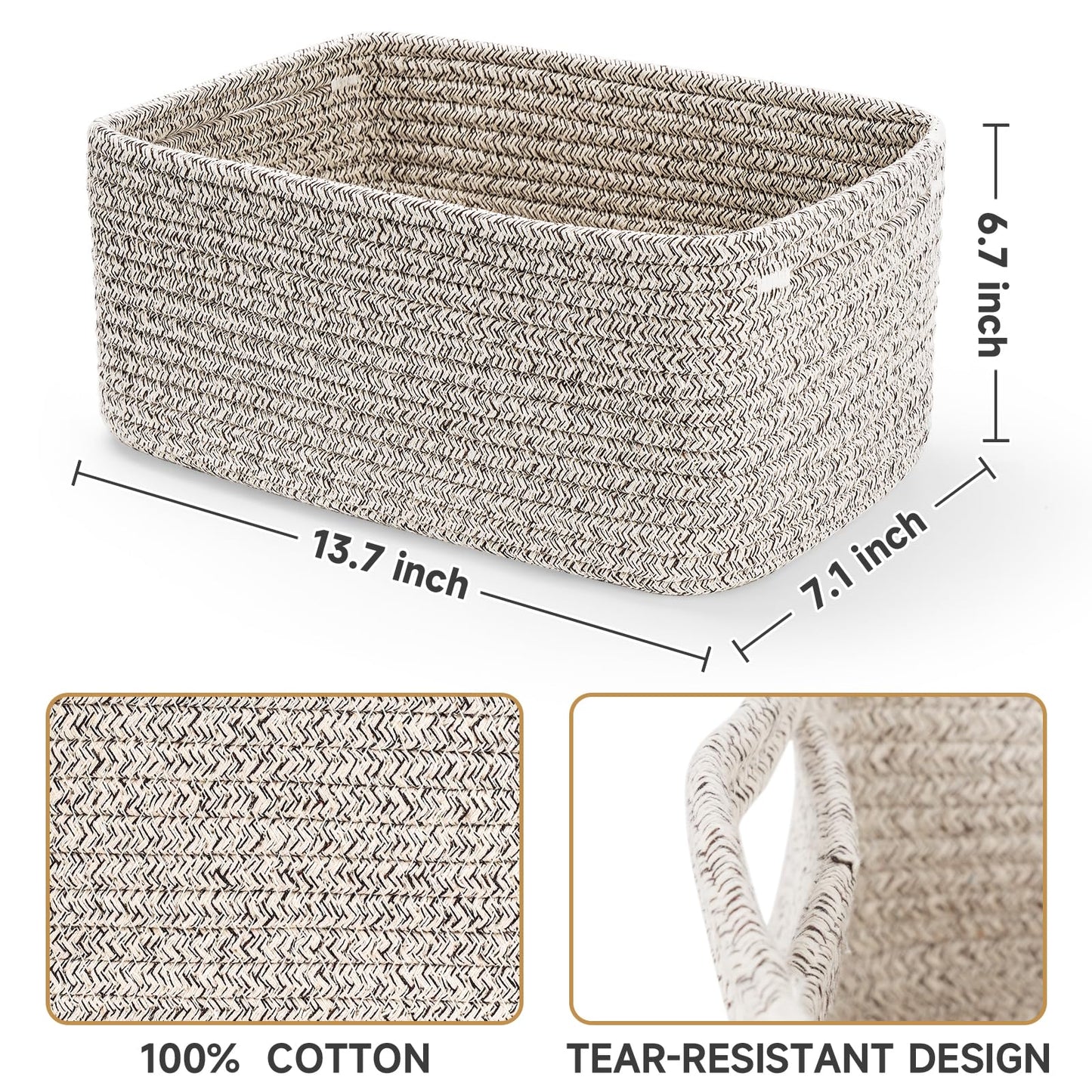 Maxuni 3-Pack Storage Baskets for Organizing | Woven Shelf Toy Basket | Rope Baskets for Gifts Empty | Closet Organizer Bins with Handles | Cube Decorative Box | 13.7×7.1×6.7” | Mixed brown