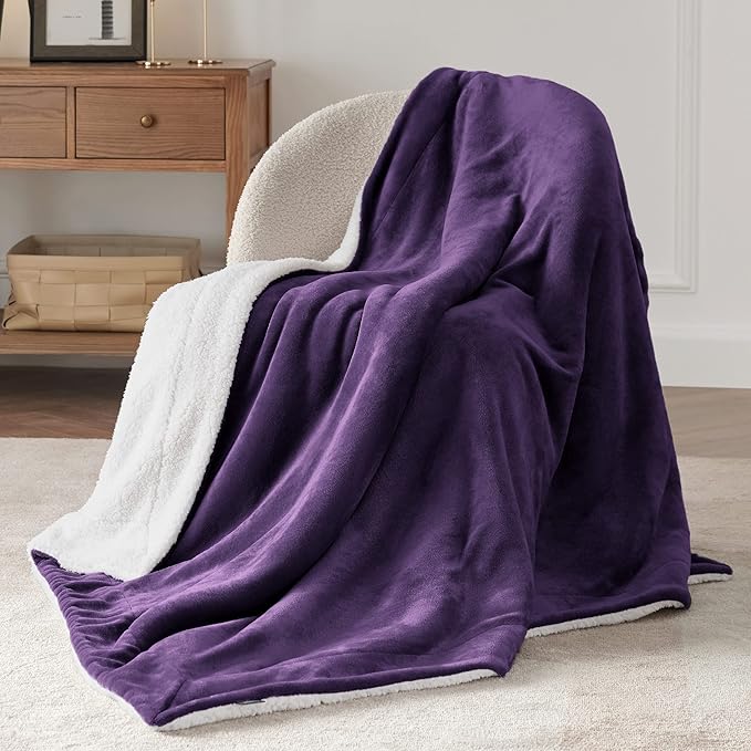Bedsure Sherpa Fleece Throw Blanket for Couch - Thick and Warm, Soft Fuzzy Plush Throw Blanket for Winter, Purple, 50x60 Inches