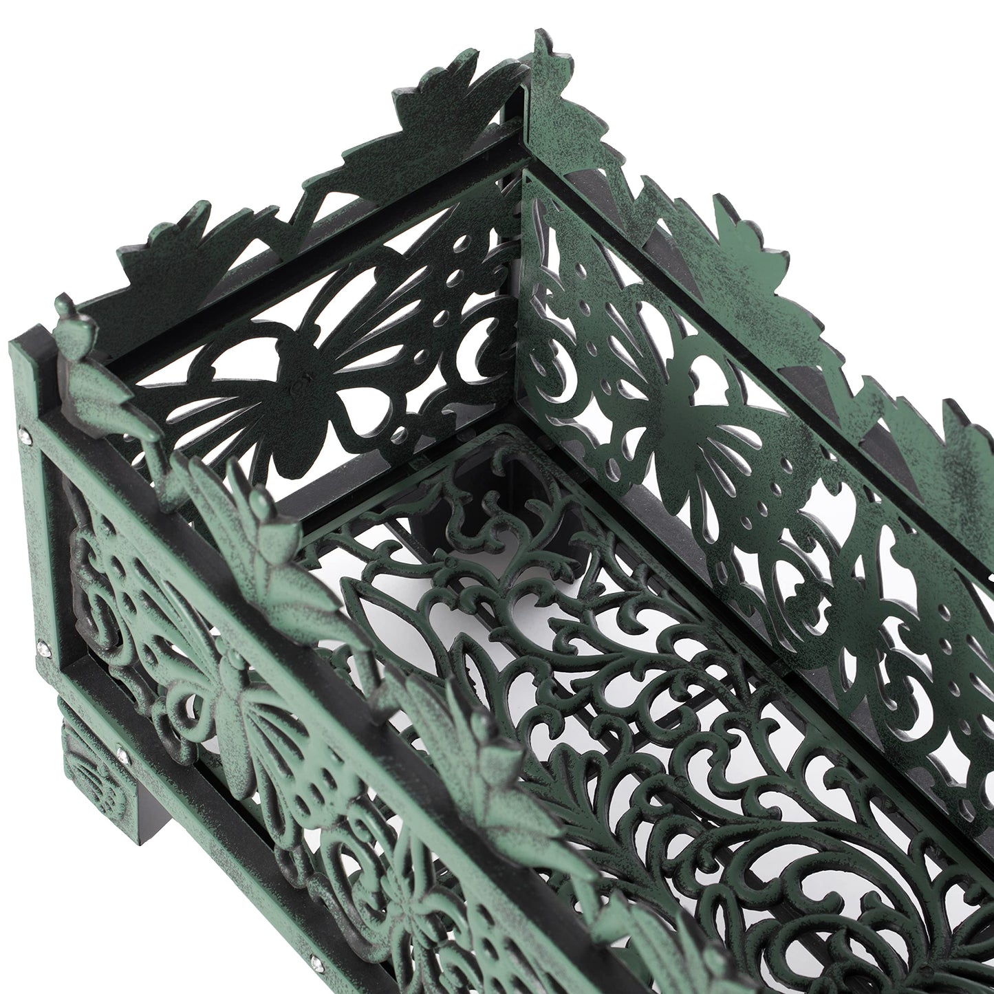 Outdoor Living Butterfly Rectangle Plant Stand, Flower Planting Pot, Antique Green