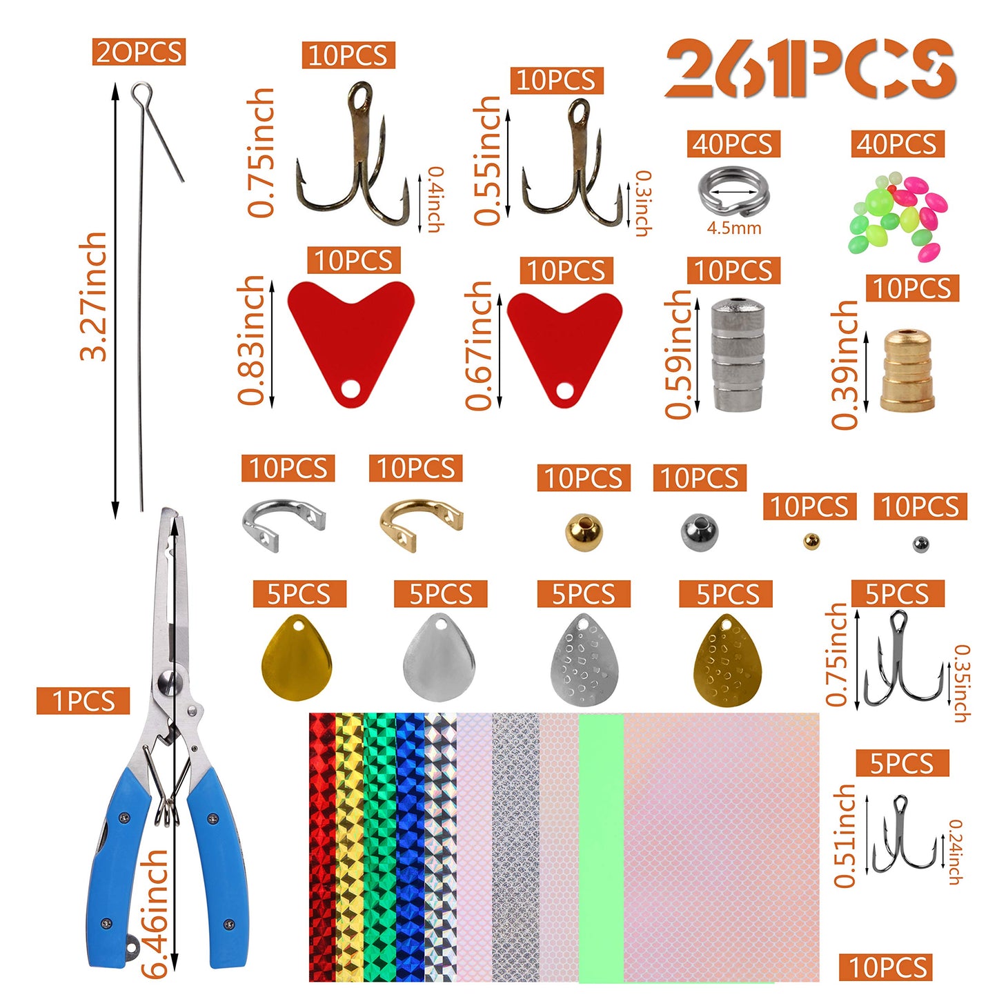 Fishing Spinner Bait Making Kit, 261pcs DIY Fishing Lure Making Kit Buzzbait Spinnerbait Colorado Blades Fishing Spoon Rigs Treble Hook Make Your Own Lures for Bass Trout Walleye Spinner
