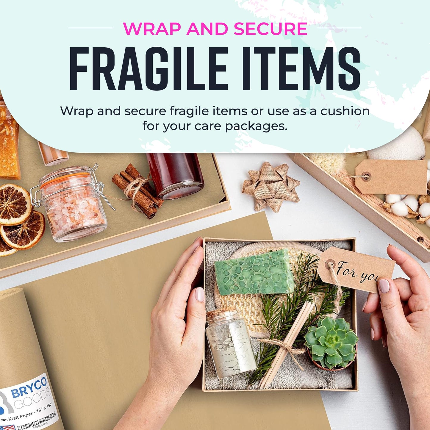 Bryco Goods 18" x 1200" Brown Kraft Packing Paper - USA Made - Versatile for Different Arts and Crafts Projects - Pin Up Your Work Or School Notes - Create Vision Board for Your Bedroom