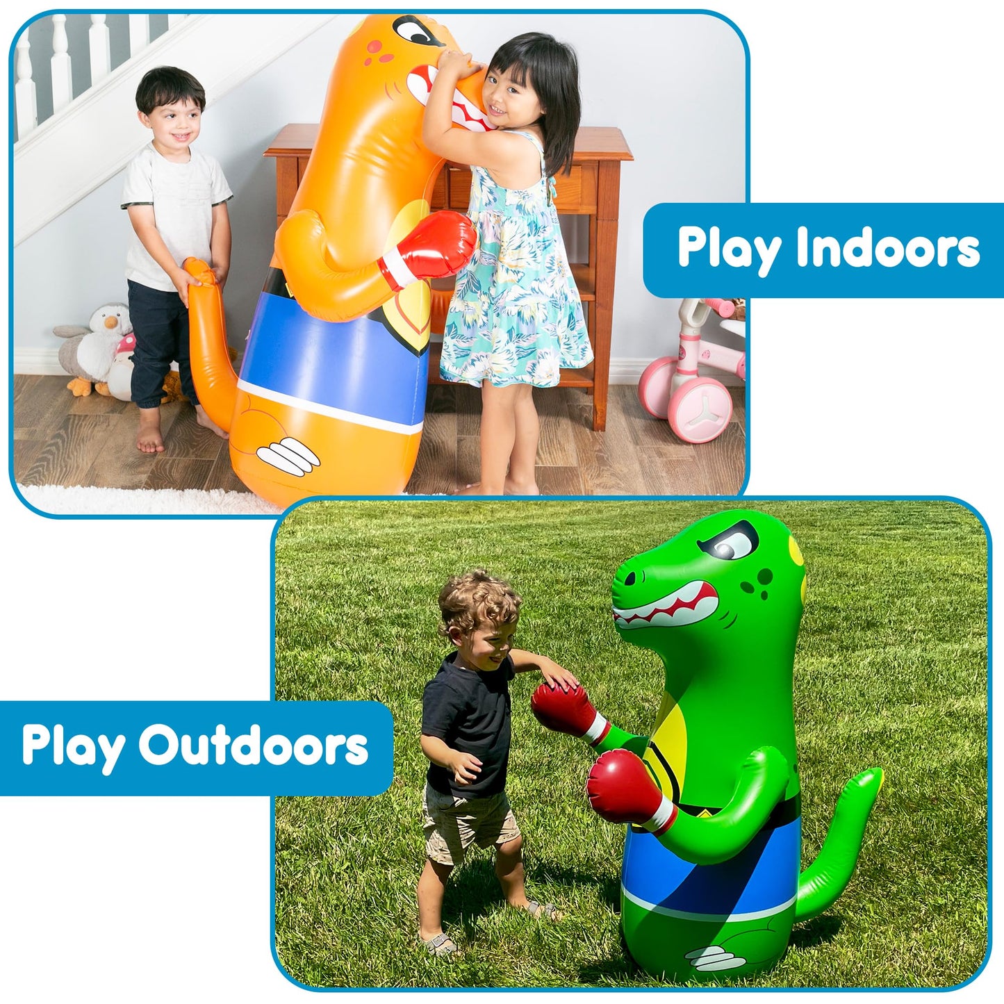 Inflatable Punching Bag for Kids - Bop Bag Inflatable Punching Toy - Inflatable Dinosaur with Instant Bounce Back Movement - Bottom Space Can Use Either Sand or Water (47” Height)