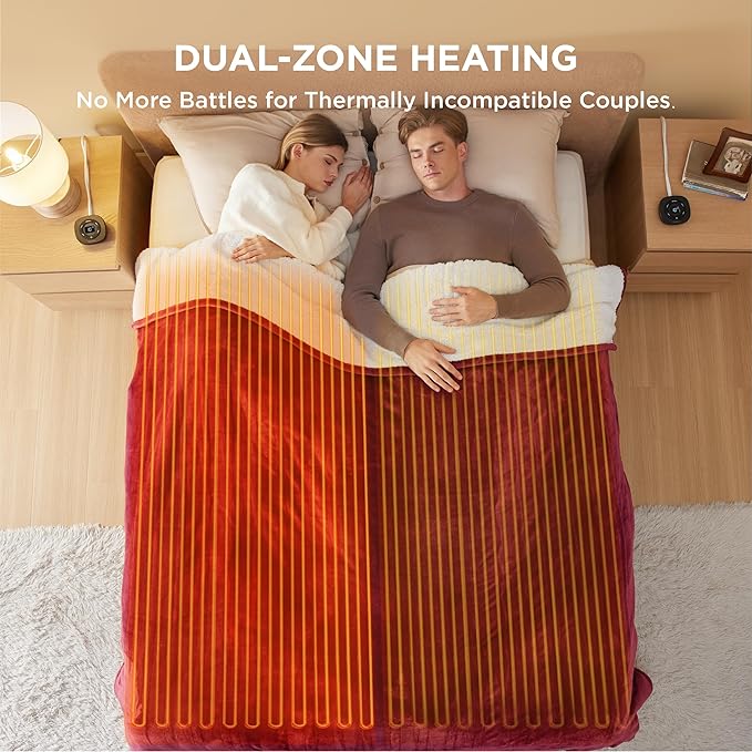 Bedsure Electric Blanket King Size - Dual Control Heated Blanket King Size, Fast Heating with 10 Time Settings & 10 Heat Settings, Warm Gift for Grandma (100x90 inches, Burgundy)