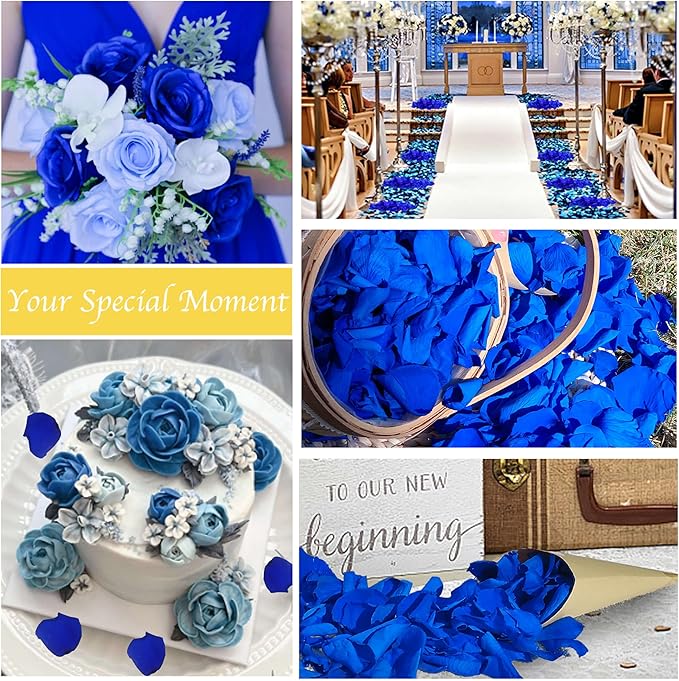 200Pcs Real Dried Preserved Royal Blue Rose Petals, Natural Flowers 1.75oz for Romantic Night Wedding Dinner Table Party Confetti Bridal Shower Decor, Royal Blue Decorations