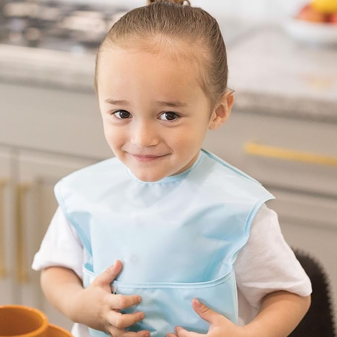 Tiny Twinkle Mess-Proof Baby Bibs for Eating | Waterproof, Wipeable Toddler Bibs with Catch-All Pocket | Feeding Bibs for Girls & Boys(3 Pack,Sage, Charcoal)