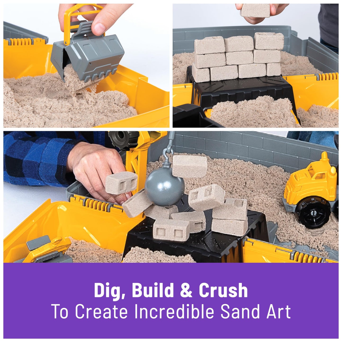 Kinetic Sand, Construction Site Folding Sandbox with 2lbs Play Sand & Toy Truck, Sensory Toys for Kids Ages 3 and up