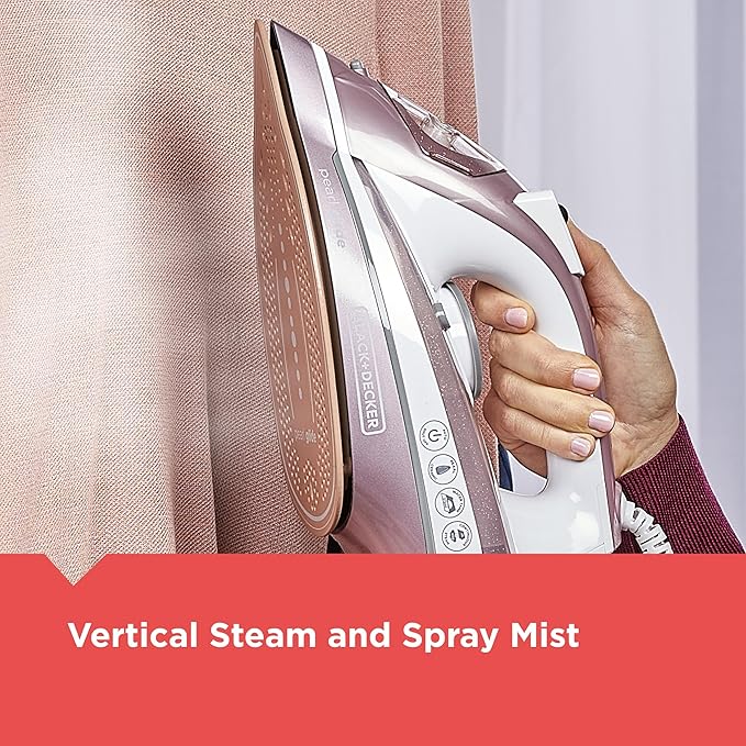 BLACK+DECKER Pearl Iron, IR2398, 50% Smoother Gliding with Pearl-Infused Ceramic Soleplate, Powerful Steam, 8 Foot Cord, Vertical Steam Function