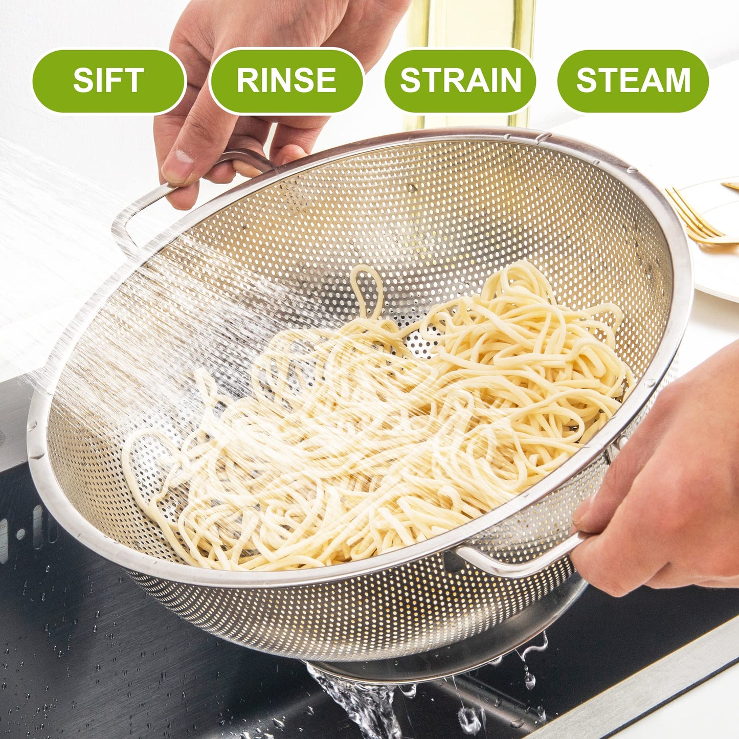 Gulex Colander Stainless Steel 3-Quart, Strainer for Kitchen Food, Dishwasher Safe