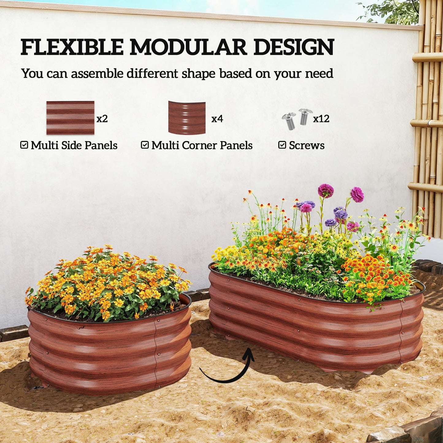 Outsunny 3.5' x 2' x 1' Galvanized Raised Garden Bed Kit, Outdoor Metal Elevated Planter Box with Safety Edging, Easy DIY Stock Tank for Growing Flowers, Herbs & Vegetables, Brown