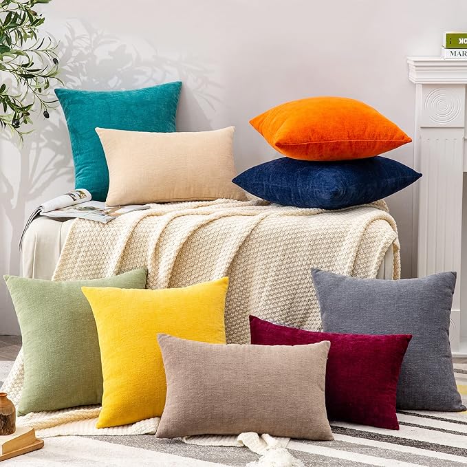 GAWAMAY Decorative Square Throw Pillow Covers 18"x18" Inch Set of 2, Super Soft Chenille Pillows Farmhouse Fall Pillowcase for Living Room Bedroom Sofa Couch Cushion Cover Burnt Orange 45x45cm