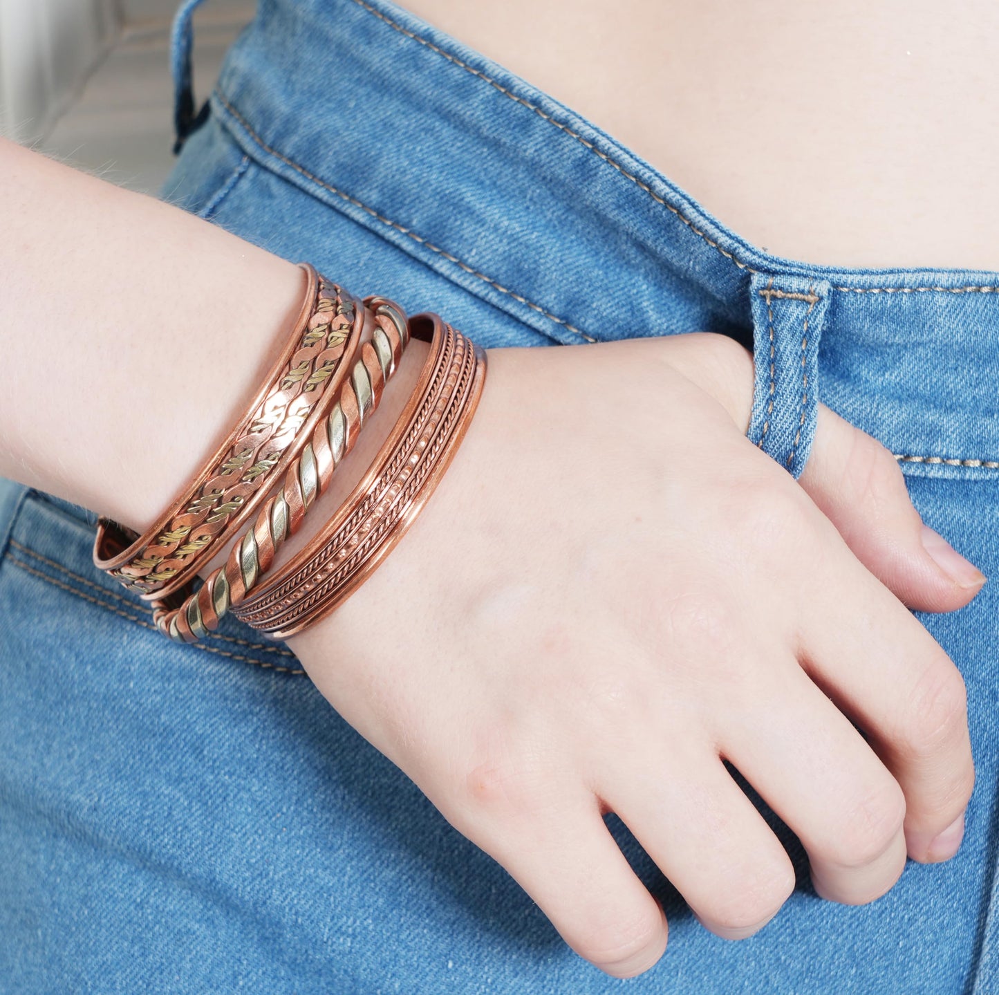 Touchstone Copper Bracelets | Gift for Men Women |Adjustable 100% Pure Solid Real Magnetic Jewelry | Handmade Bracelet Set Combo | Rope Braided Tibetan Bangles. Set of 3 Different Designs