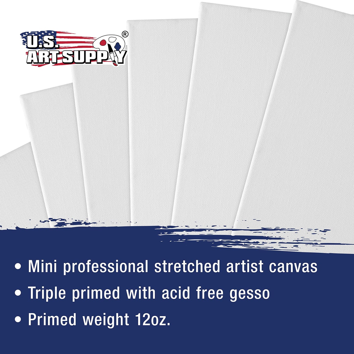 U.S. Art Supply 3x4 Mini Canvases for Painting, 12 Pack Bulk Small Stretched Artist Canvas Professional Primed - Ideal for Arts & Crafts