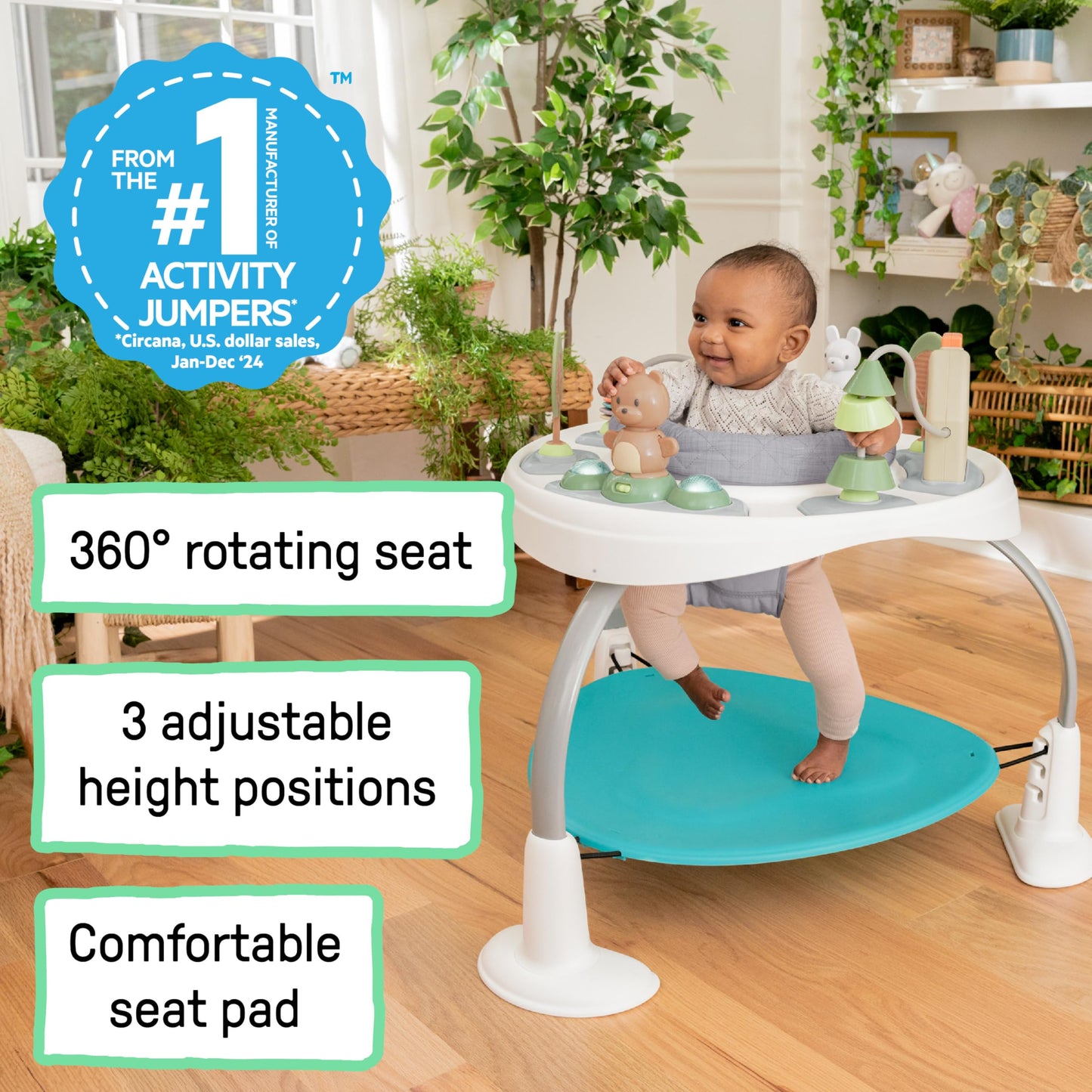 Ingenuity Spring & Sprout 2-in-1 Baby Activity Center Jumper and Table with Infant Toys - Ages 6 Months +, First Forest