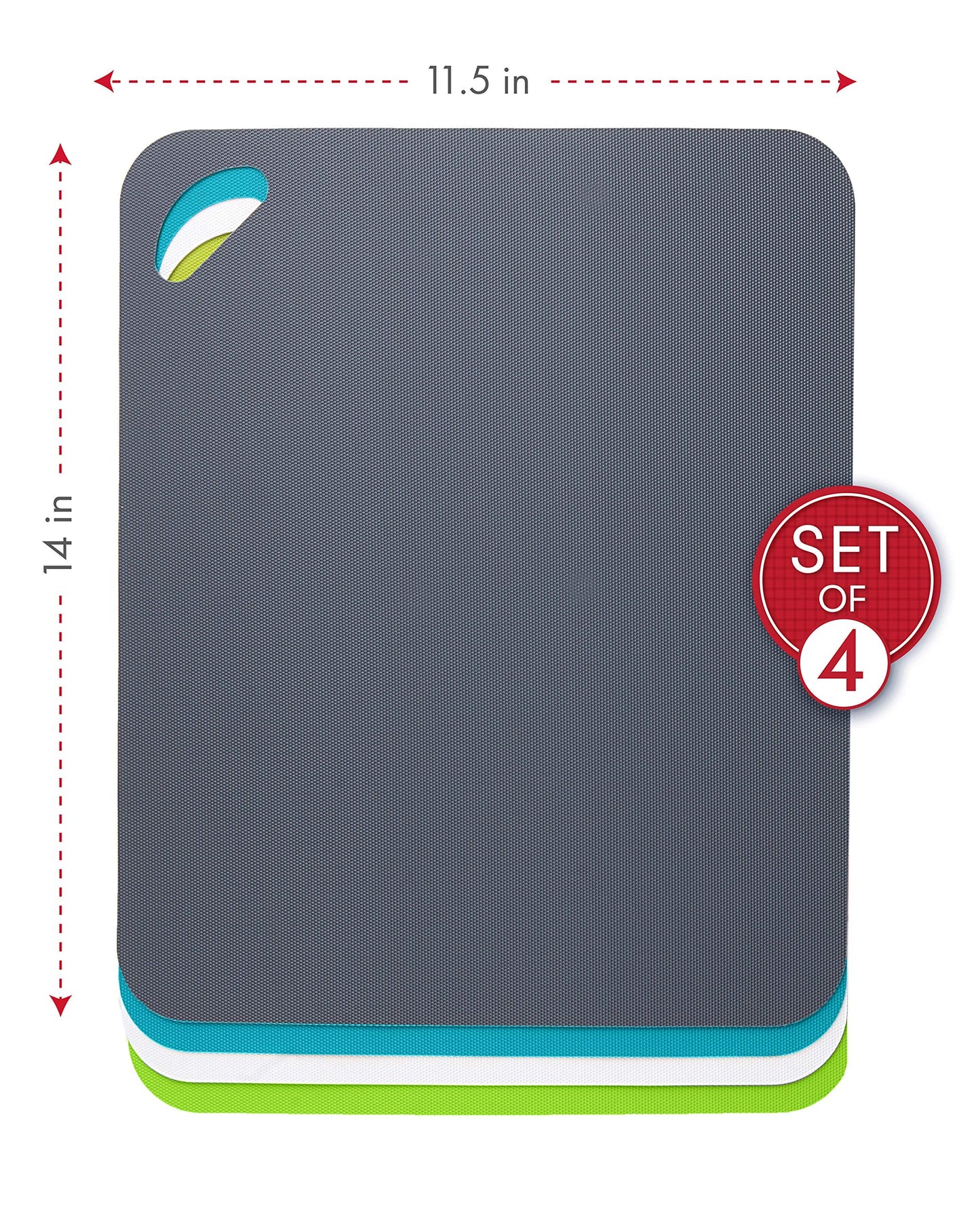 Dexas Heavy Duty Cutting Board Grippmat, Flexible Cutting Boards for Kitchen, Set of 4, Non Slip Plastic Board Cutting Mat 11.5 by 14 inches, Gray, Turquoise, White, Green Set Kitchen Gadgets