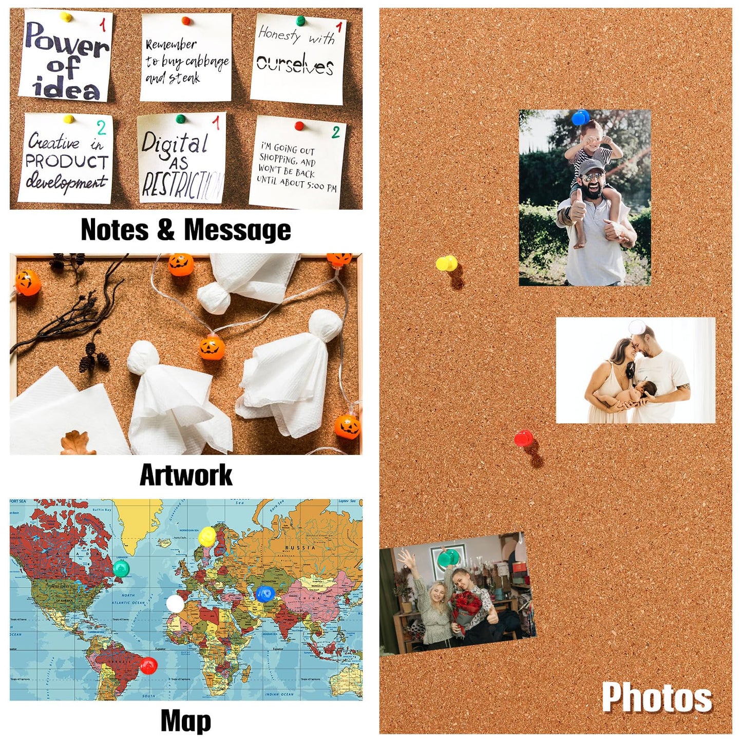 Crtiin 24 Pcs Cork Board Tiles Bulletin Boards 12"x12" 1/4" Thick Square Natural Cork Sheets with Self Adhesive Backing Brown Corkboards for Wall School Office Home DIY Supplies