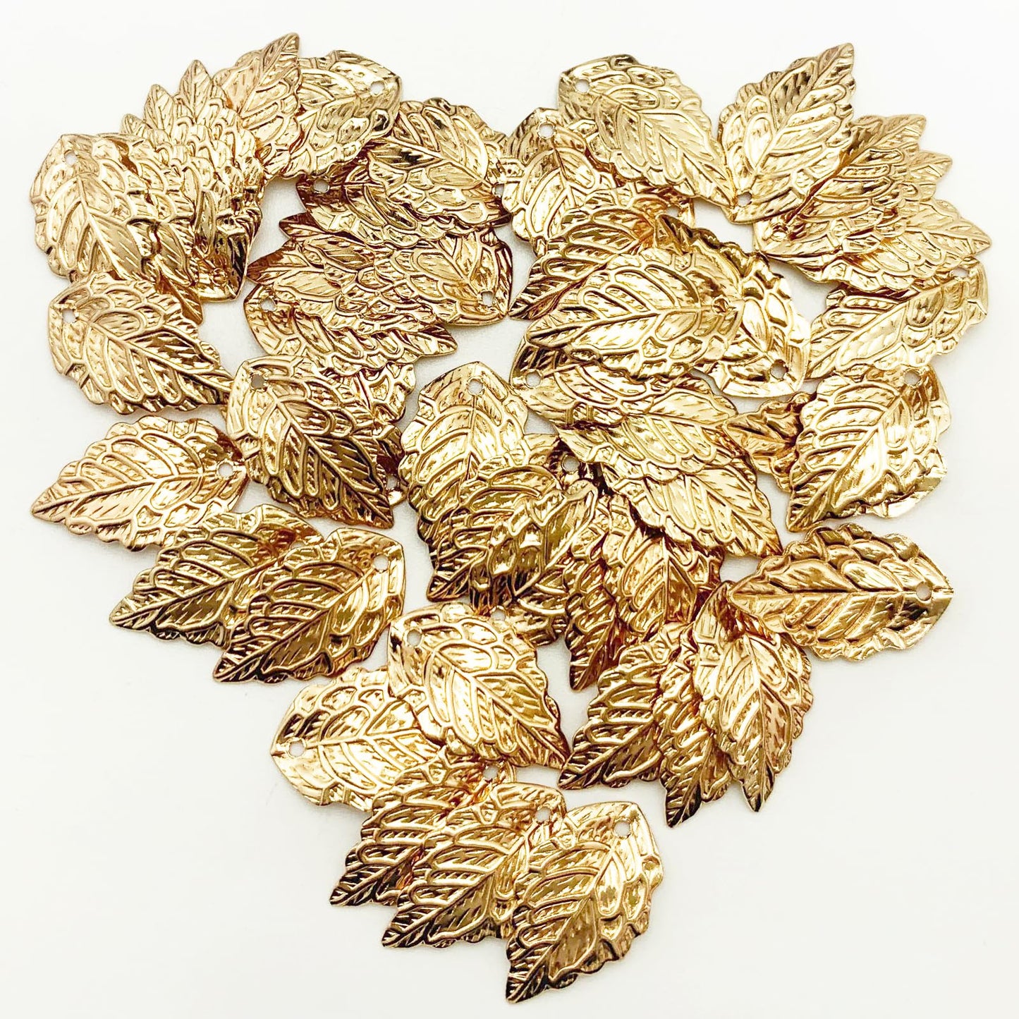 50pcs Leaf Pattern Charms Plated Brass Leaf Beading Decorations with Hole for Making Hair Pins Clips Combs Bracelets Earring DIY Craft (KC Gold)