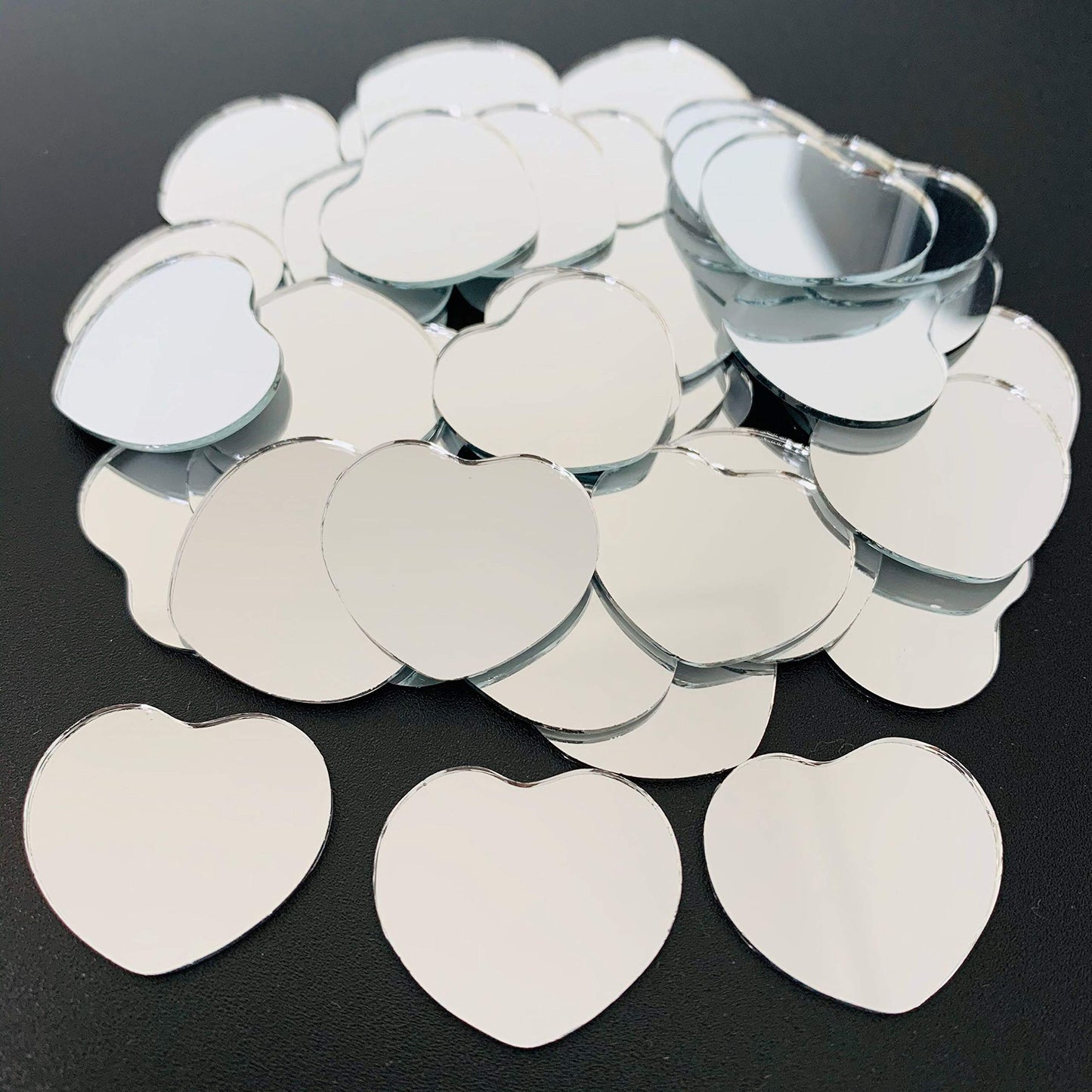 NUO RUI 1 Inch Small Heart Shape Mirror Mosaic Tile for Art Craft Projects, 100 Pcs