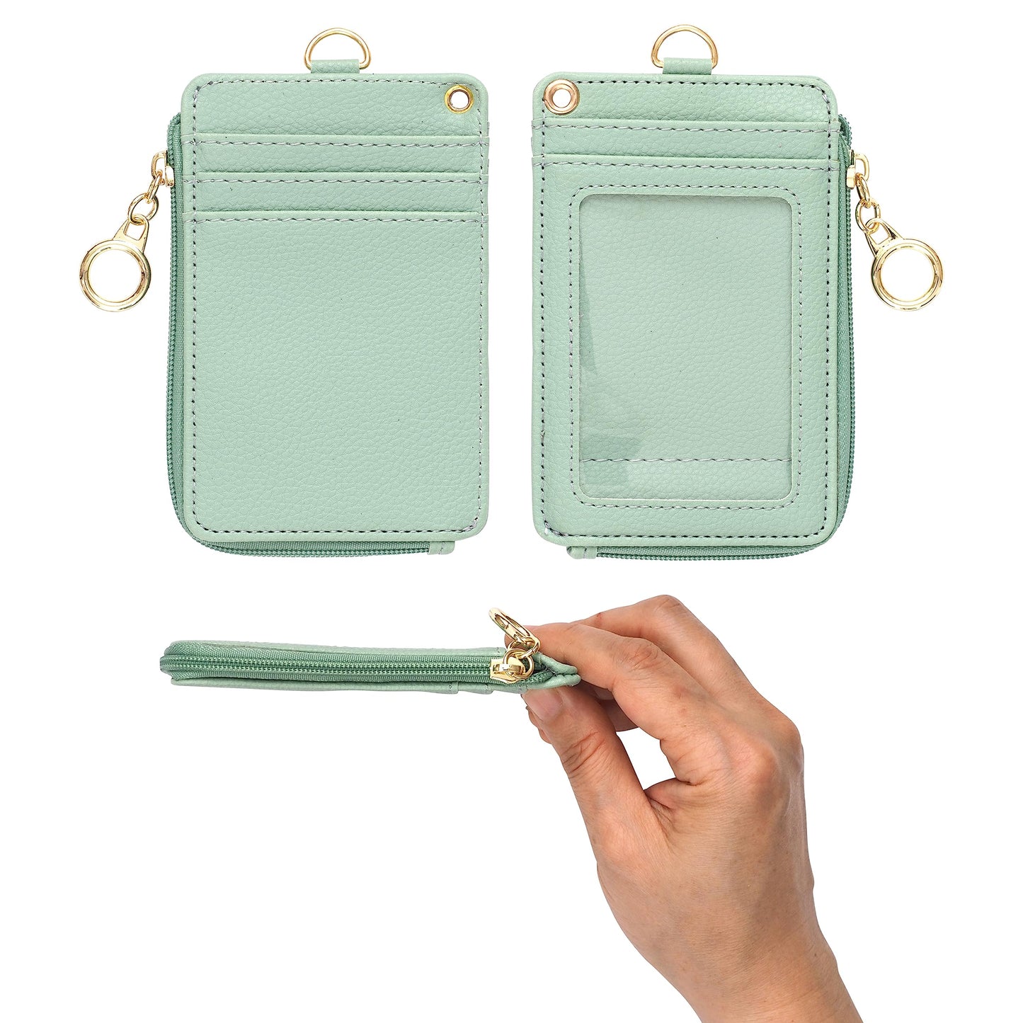 MONDO DESIGNS 2-in-1 ID Badge Holder with Lanyard - Multi-Use Lanyard Keychain Wallet for Women, Small Keychain Wristlet Wallet with Strap & Lanyards for ID Badges, Phone & Card Holder - Sage Green