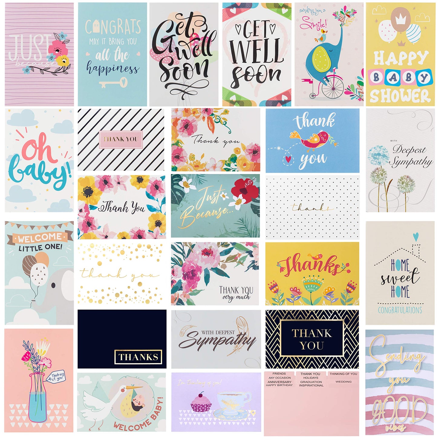 100 All Occasion Greeting Cards- 100 Eye Catching Designs with Greeting Card Organizer Box- Friendship, Anniversary, BFF, Thank You, Wedding Cards & More- 4 x 6 inches with 100 Envelopes