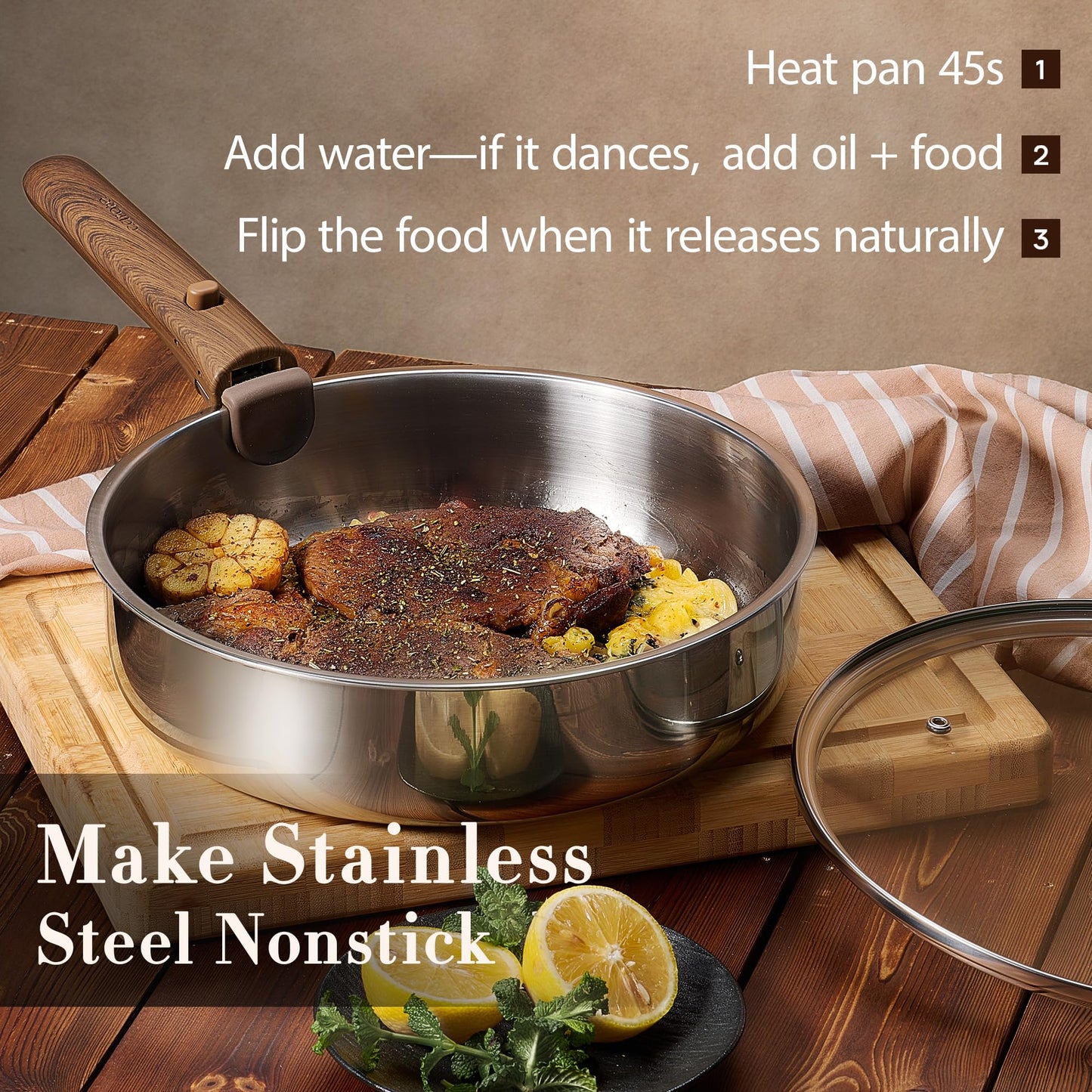 CAROTE 13 PCS Tri-Ply Stainless Steel Cookware Set with Detachable Handle, Pots and Pans Set, Induction Kitchen Cooking Sets, RV/Camping Cookware, Oven Safe
