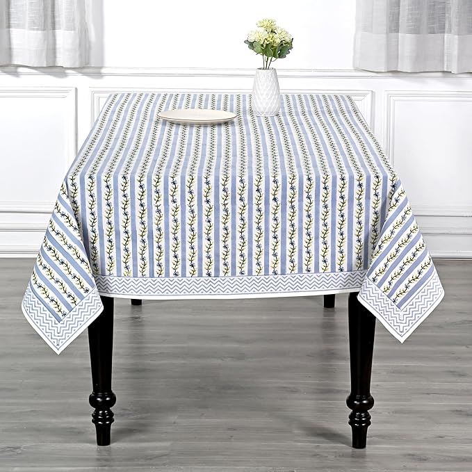 Ridhi Hand Block Print Dolphin Gray Rectangle Cotton Tablecloth 108" x 60" Reusable Table Cover Decorative Everyday Use for Dining, Farmhouse, Home Gift for Spring, Easter, Valentine