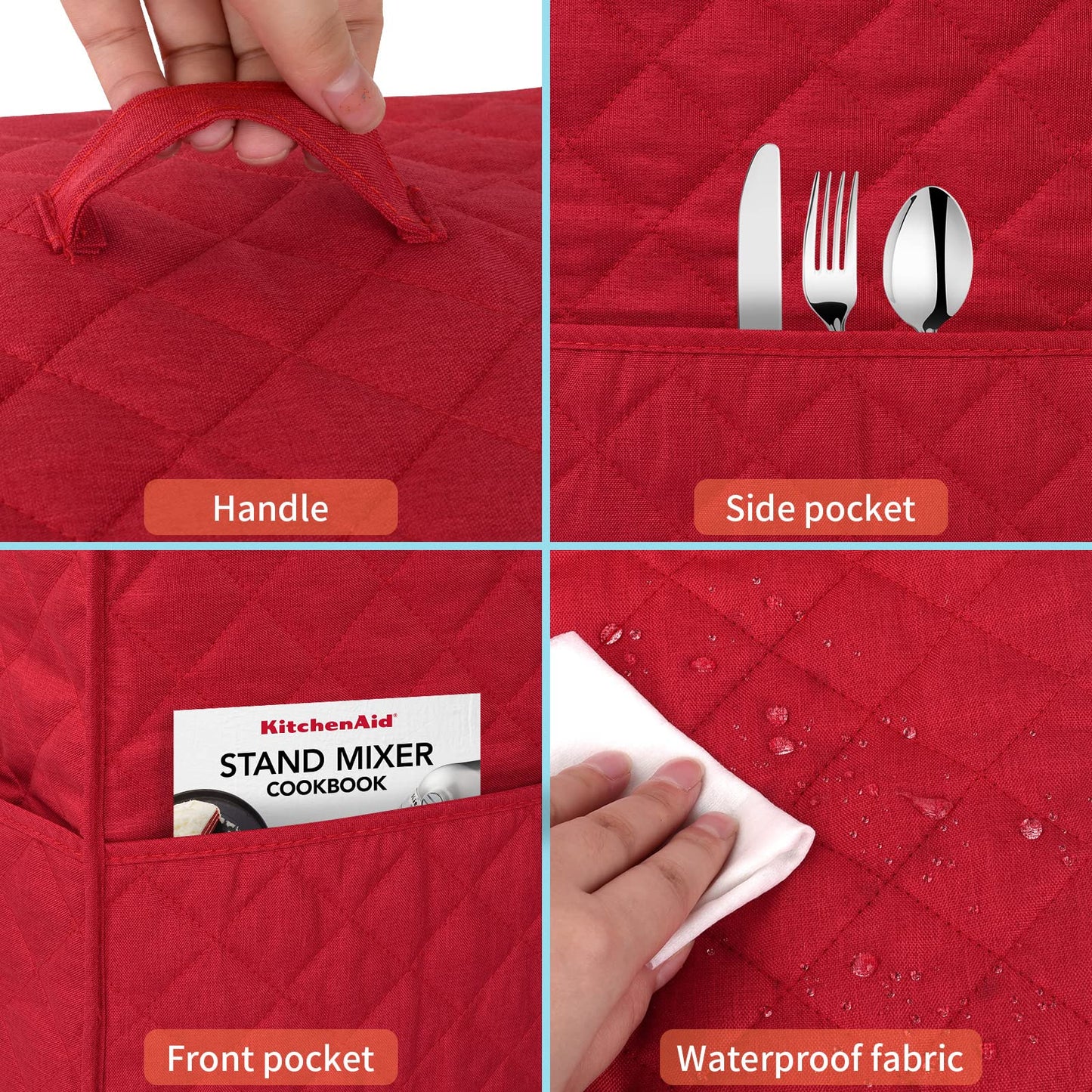 Kitchen Blender Dust Cover,Blender Covers Compatible with Ninja Foodi Blender,Blender Covers For kitchen Appliance Covers,Blender Cover with Accessory Pocket. (Red)