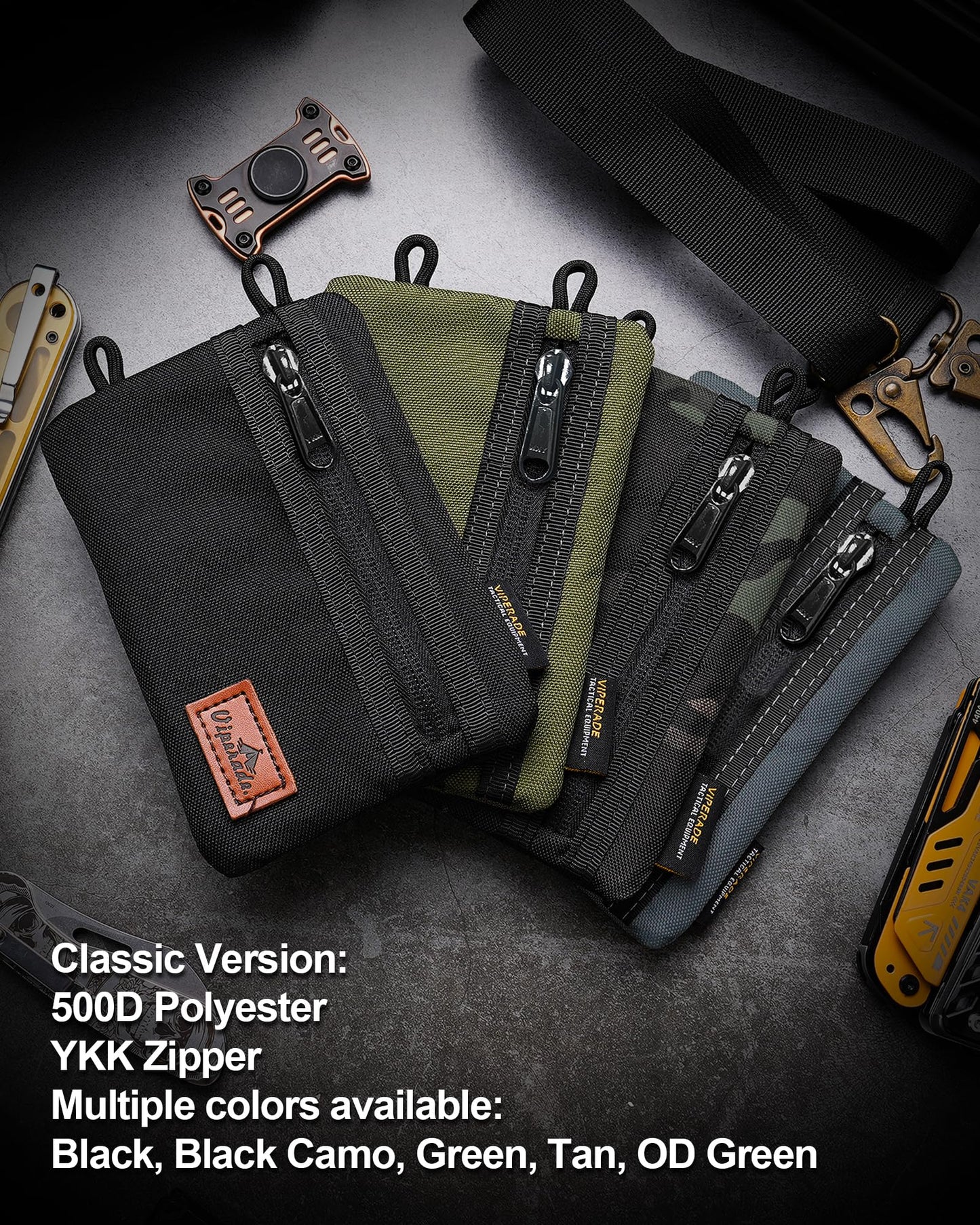 VIPERADE VE1 EDC Tool Pocket Organizer, Small EDC Pouch with 5 Pockets, Small Multitool Organizer Pouch Nylon Tool Sheath for Flashlight Multitools Pen Notebook