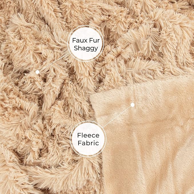 Tuddrom Decorative Extra Soft Faux Fur Blanket Queen Size 80" x 90",Solid Reversible Fuzzy Fluffy Cozy Plush Fleece Comfy Microfiber Fur Blanket for Couch Sofa Bed,Apricot