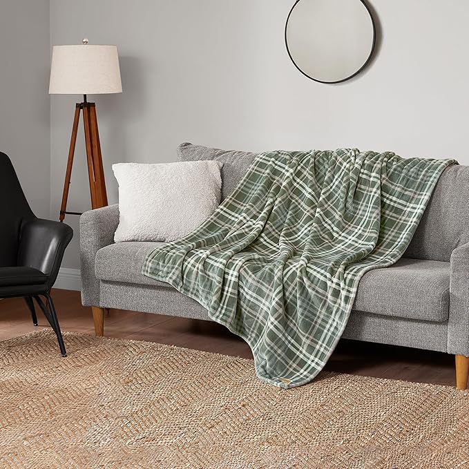 Lucky Brand Camper Plaid Olive Green 50"X70" Cozy Plush Blanket - Premium Microfiber Throw for Luxurious Comfort and Style