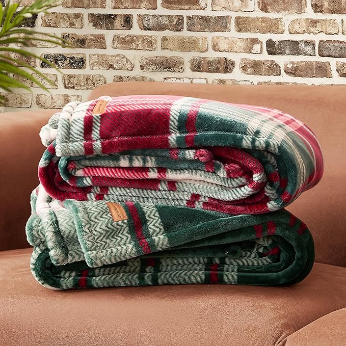 Lucky Brand Plush Winter Red Plaid 50"X70" Soft Throw Blanket - Luxurious Microfiber Plush Blanket for Ultimate Comfort and Cozy Warmth
