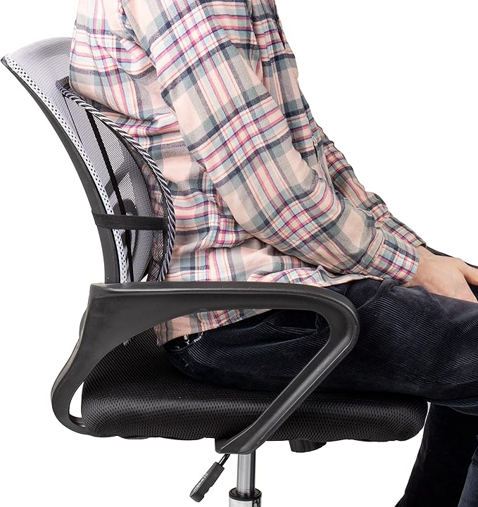 Mind Reader Ergonomic Lower Back Support, Office Chair Cushion, Posture Corrector, Mesh, 15.5" L x 15" W x 5" H, Set of 4, Black
