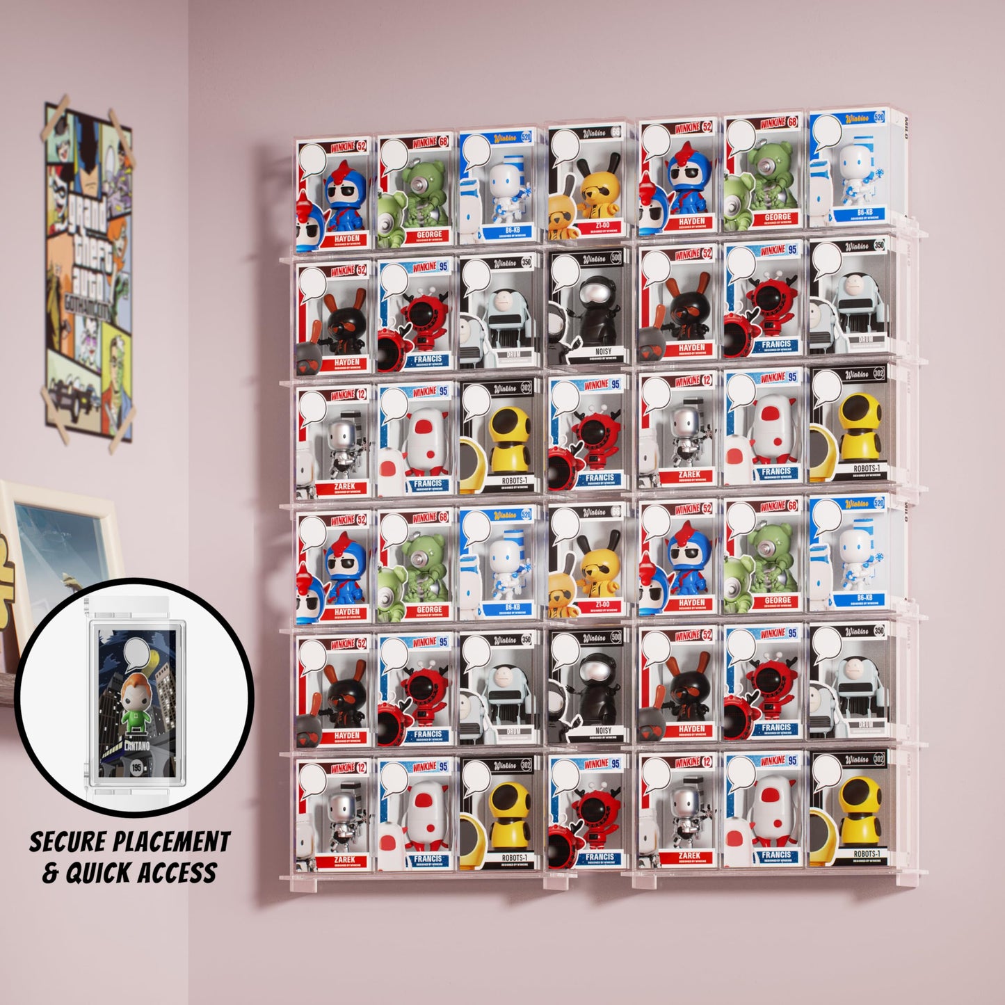 WINKINE Wall Display Shelves Compatible with 21 Funko Pop in Box, Easy Install - Only 2 Screws per Shelf, Acrylic Floating Shelves Stackable, Action Figure Stand, Collectibles Display Case, 2 Pack