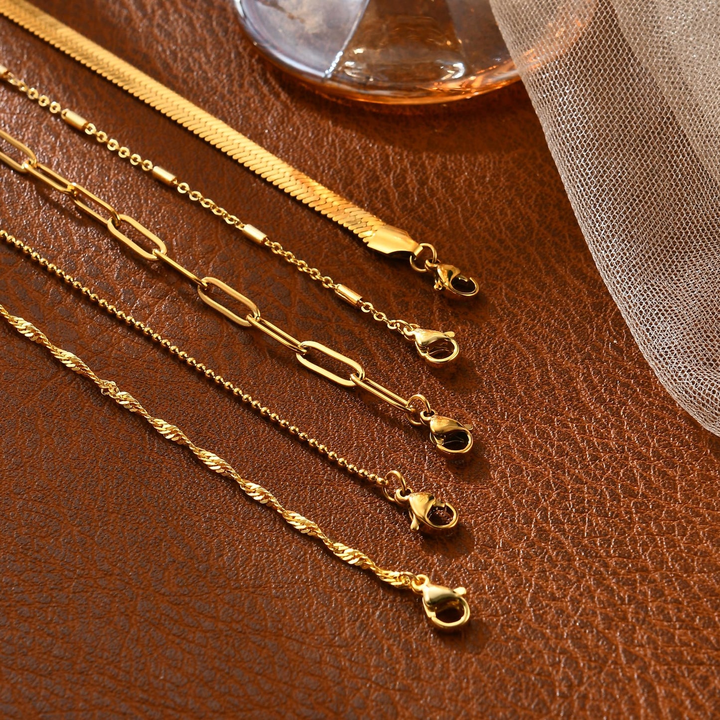Striviio Gold Bracelets for Women, 14K Gold Plated Stackable Bracelet Stack Set Adjustable Charm Paperclip Chain Snake Link Layered Waterproof Jewelry Sets Gifts